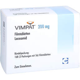 Abbildung: Vimpat 200 mg Filmtabletten 168 St, Filmtabletten PZN 19075472