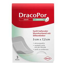 Abbildung: Dracopor sensitiv 5x7,2 cm steril mit Silikonkleber 25 St, Verband PZN 19075963
