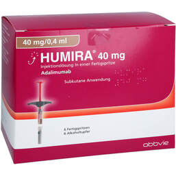 Abbildung: Humira 40 mg / 0,4 ml Injektionslösung in Fertigspritze  6 St, Injektionslösung PZN 19077146