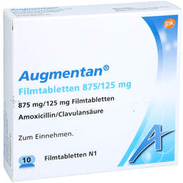 Abbildung: Augmentan 875 / 125 mg Filmtabletten 10 St, Filmtabletten PZN 19077548