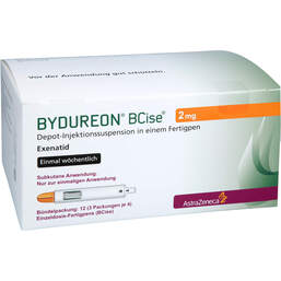 Abbildung: Bydureon 2 mg Depot-Injektion Suspension in einem Fertigpen Bcise 3X4 St, Depot-Injektionssuspension PZN 19093872
