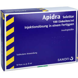 Abbildung: Apidra 100 E / ml Solostar Injektionslösung in einem Fertigpen 9X3 ml, Injektionslösung in einem Fertigpen PZN 19107539