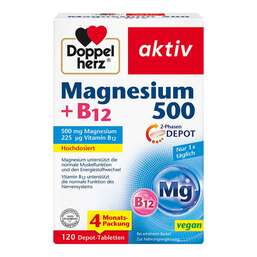 Abbildung: Doppelherz Magnesium 500 + B12 2-Phasen Depot Tabletten  120 St, Tabletten PZN 19117302