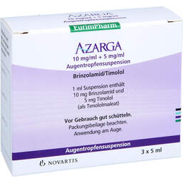 Abbildung: Azarga 10 mg / ml + 5 mg / ml Augentropfensuspension 3X5 ml, Augentropfen PZN 19129392