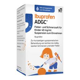 Abbildung: Ibuprofen ADGC Fieber und Schmerzsaft Kinder 40mg / ml 100 ml, Suspension zum Einnehmen PZN 19149874