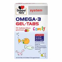 Abbildung: Doppelherz Omega-3 Gel-Tabs family Erdbeer Citrus system 120 St, Kautabletten PZN 19155834