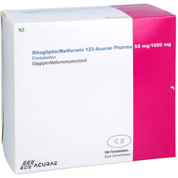 Abbildung: Sitagliptin / Metformin 123-Acurae 50 mg / 1000 mg Fta 196 St, Filmtabletten PZN 19162490