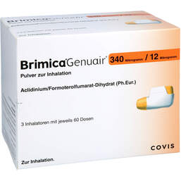 Abbildung: Brimica Genuair 340 µg / 12 µg Pulver zur Inhalation 60ED 3 St, Inhalationspulver PZN 19168908