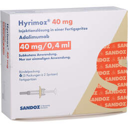 Abbildung: Hyrimoz 40 mg / 0,4 ml Injektionslösung in einer Fertigspritze 6 St, Injektionslösung in einer Fertigspritze PZN 19170331