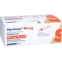 Abbildung: Hyrimoz 40 mg / 0,4 ml Injektionslösung im Fertigpen 6 St, Injektionslösung in einem Fertigpen PZN 19170354