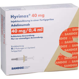 Abbildung: Hyrimoz 40 mg / 0,4 ml Injektionslösung in einer Fertigspritze 6 St, Injektionslösung in einer Fertigspritze PZN 19170377