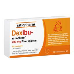 Abbildung: Dexibu-ratiopharm 200 mg Filmtabletten 20 St, Filmtabletten PZN 19185114