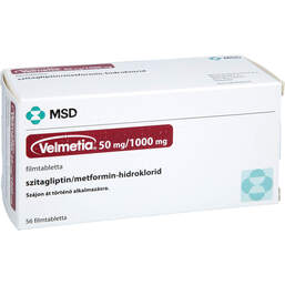 Abbildung: Velmetia 50 mg / 1000 mg Filmtabletten 56 St, Filmtabletten PZN 19236320