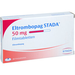 Abbildung: Eltrombopag STADA 50 mg Filmtabletten 14 St, Filmtabletten PZN 19274728