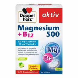 Abbildung: Doppelherz Magnesium 500 + B12 Brausetabletten 6X15 St, Brausetabletten PZN 19288535