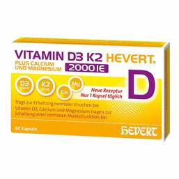 Abbildung: Vitamin D3 K2 Hevert + Calcium und Magnesium 2000 IE Kapseln 60 St, Kapseln PZN 19295682