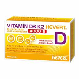 Abbildung: Vitamin D3 K2 Hevert + Calcium und Magnesium 4000 IE Kapseln 120 St, Kapseln PZN 19295713
