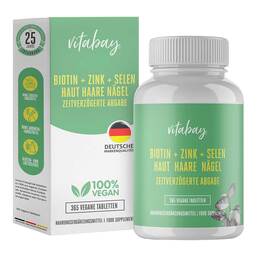 Abbildung: Biotin + Zink + Selen Haut + Haare + Nägel vegan Tabletten 365 St, Tabletten PZN 19307103