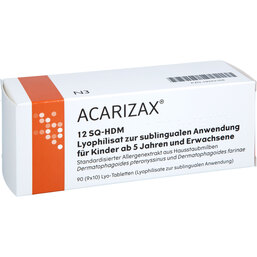Abbildung: Acarizax 12 SQ-Hdm Lyophil.z.sublimatus Anw.KDR ab5 + Erw 90 St, Sublingualtabletten PZN 19343168
