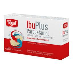 Abbildung: Togal Ibuplus Paracetamol 200 mg / 500 mg Filmtabletten 20 St, Filmtabletten PZN 19349521