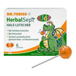 Abbildung: Dr. Theiss Herbalsept Hals Lutscher Kids 6 St, Bonbons PZN 19367803
