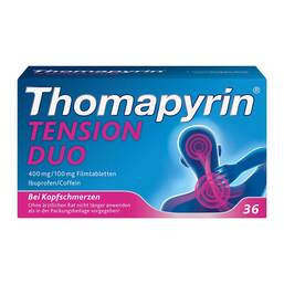 Abbildung: Thomapyrin TENSION DUO 400 mg / 100 mg Filmtabletten 36 St, Filmtabletten PZN 19383570