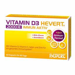 Abbildung: Vitamin D3 Hevert 2000 IE Immun Aktiv Kapseln 60 St, Kapseln PZN 19411467
