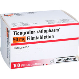 Abbildung: Ticagrelor-ratiopharm 90 mg Filmtabletten 100 St, Filmtabletten PZN 19420064