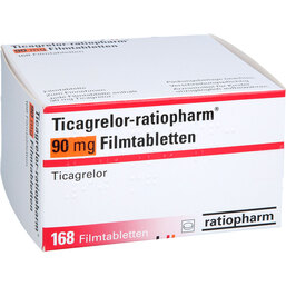 Abbildung: Ticagrelor-ratiopharm 90 mg Filmtabletten 168 St, Filmtabletten PZN 19420070