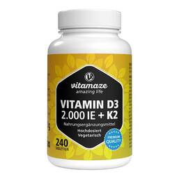 Abbildung: Vitamin D3 K2 2000 I.E. / 100 µg hochdosiert Tabletten 240 St, Tabletten PZN 19460075