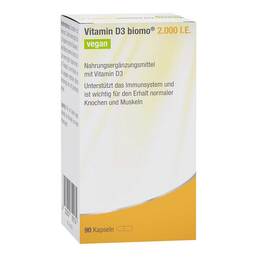 Abbildung: Vitamin D3 Biomo 2.000 I.E. vegan Hartkapseln 90 St, Hartkapseln PZN 19470257