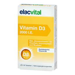 Abbildung: Elacvital Vitamin D3 2000 I.E. Filmtabletten 90 St, Filmtabletten PZN 19474887