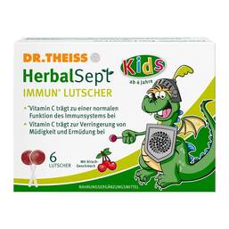 Abbildung: Dr. Theiss Herbalsept Immun Lutscher Kids D NEM 6 St, Bonbons PZN 19635250