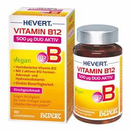 Abbildung: Vitamin B12 Hevert 500 µg Duo Aktiv Lutschtabletten 180 St, Lutschtabletten PZN 19636947