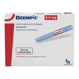 Abbildung: Ozempic 0,5 mg Injektionslösung in einem Fertigpen 3 ml 3 St, Injektionslösung PZN 19810440