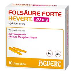 Abbildung: Folsäure Forte Hevert 20 mg Injektionslösung Ampulle 10X2 ml, Injektionslösung PZN 19831560