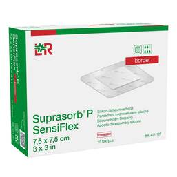 Abbildung: Suprasorb P Sensiflex border 7,5x7,5cm 10 St, Verband PZN 19863034