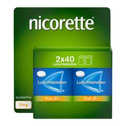 Abbildung: Nicorette Fruit 2 mg Lutschtabletten gepresst 80 St, Lutschtabletten PZN 19906217