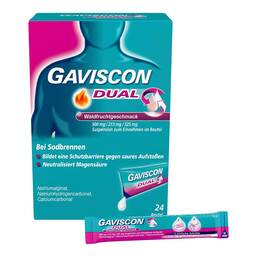 Abbildung: Gaviscon Dual Waldfrucht 500mg / 213mg / 325mg Sue 24X10 ml, Suspension zum Einnehmen PZN 20033094