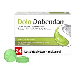 Abbildung: Dolo-Dobendan 1,4 mg / 10 mg Lutschtabletten 24 St, Lutschtabletten PZN 20129380