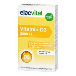 Abbildung: Elacvital Vitamin D3 2000 I.E. Filmtabletten 12 St, Filmtabletten PZN 20407465