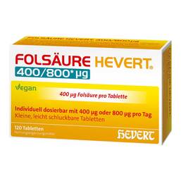 Abbildung: Folsäure Hevert 400 / 800 µg Tabletten 120 St, Tabletten PZN 20584629