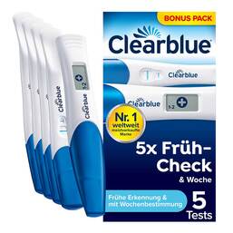Abbildung: Clearblue Schwangerschaftstest Multicheck 4 + 1 Urin 5 St, Kombipackung PZN 20629148
