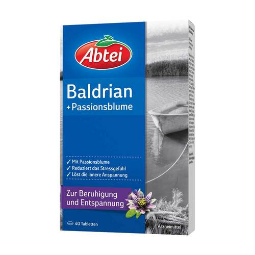 Abbildung: Abtei Baldrian plus Passionsblume überzogene Tabletten Überzogene Tabletten, 40 St PZN 06765330