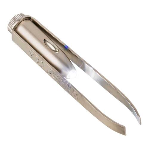 Pinzette schr&auml;ge Spitze Led-Licht Edelstahl 9,5 cm - 1