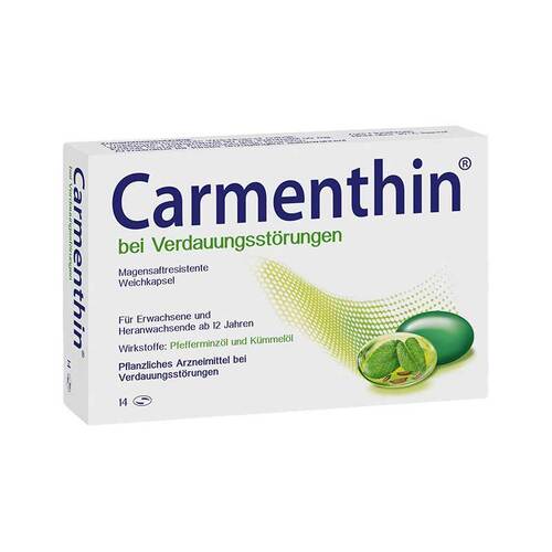 Abbildung: Carmenthin bei Verdauungsstörungen magensaftresistente Weichkapseln Magensaftresistente Weichkapseln, 14 St PZN 10327601