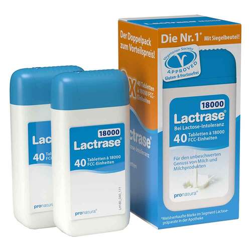 Abbildung: Lactrase 18.000 FCC Tabletten im Spender Doppelpa. Tabletten, 2X40 St PZN 11165974