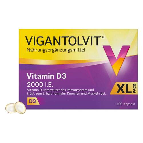 Abbildung: Vigantolvit 2000 I.E. Vitamin D3 Weichkapseln Weichkapseln, 120 St PZN 12423869
