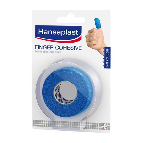 Abbildung: Hansaplast selbsthaftender Fingerverband blau 2,5 cm x 5 m Pflaster, 1 St PZN 12653279
