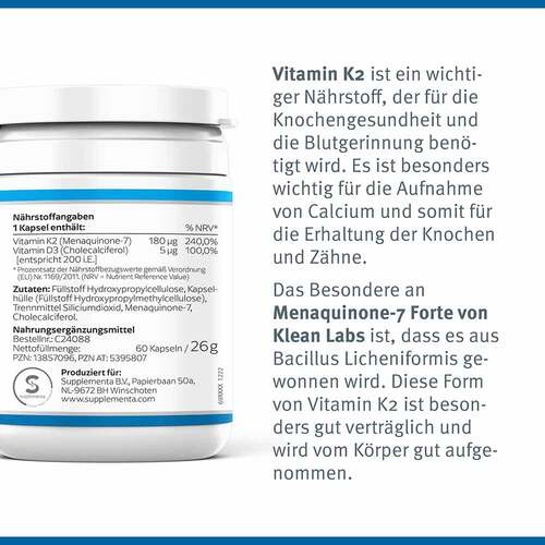 Menaquinone-7 Forte Vitamin K2 180 µg Kapseln - 4